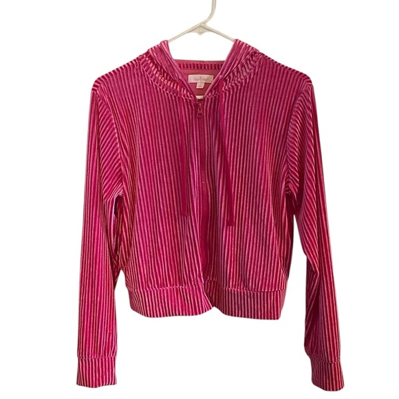 Colsie Pink Velour ribbed  Hoodie - Picture 4 of 7